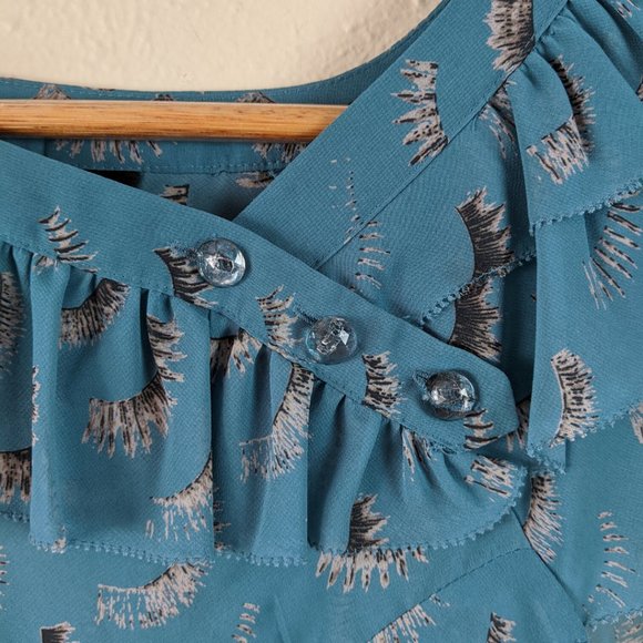 Eyelash Print Ruffle Blouse Small - Picture 2 of 8